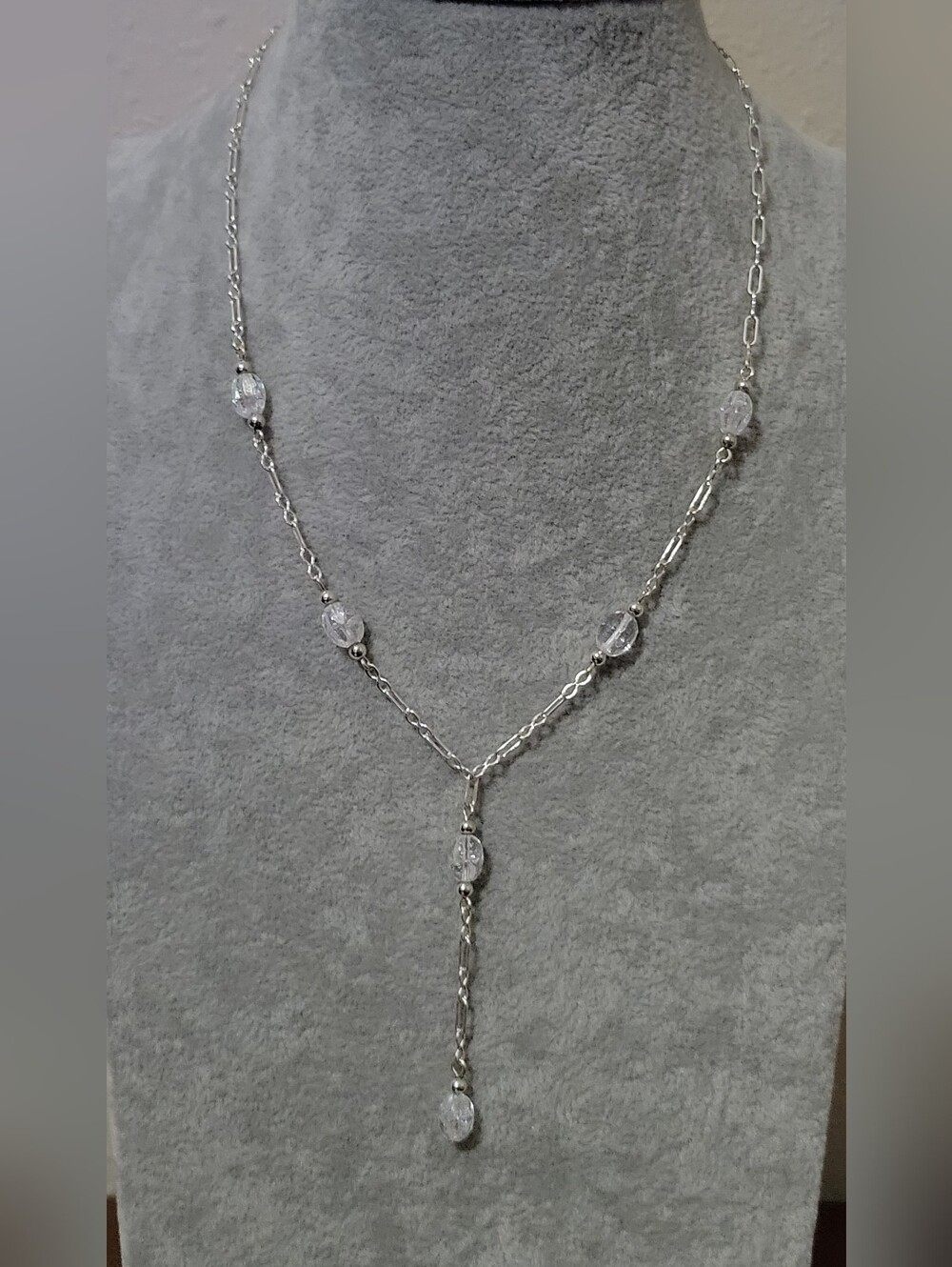 Elegant Sterling Silver Clear Quartz Y-Necklace